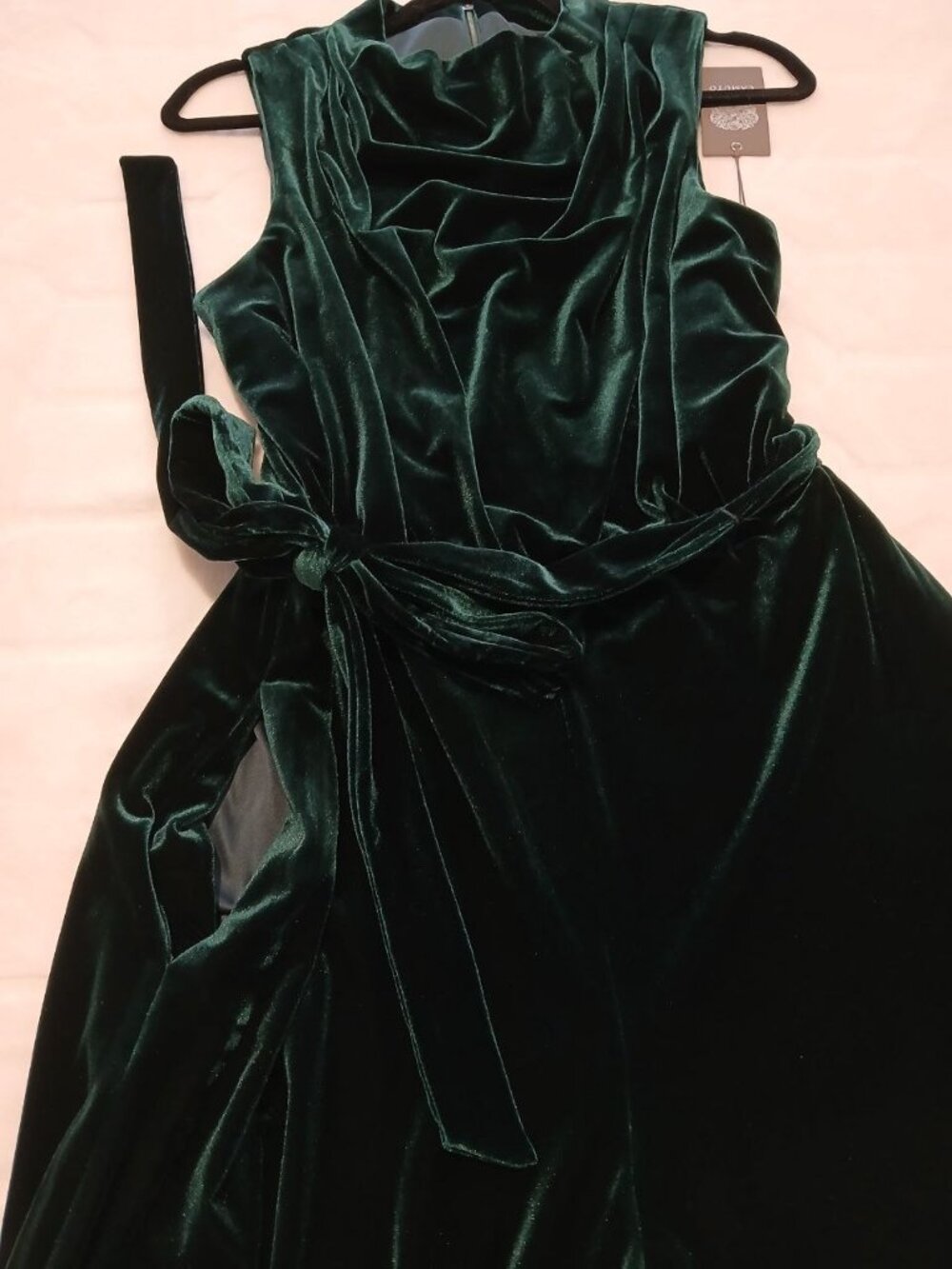 Vince Camuto Emerald Velvet Wide-Leg Belted Jumpsuit Size L NWT - Picture 15 of 16